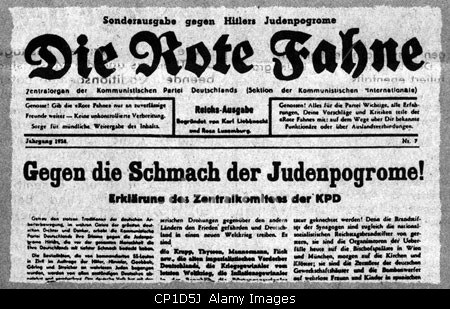 National Socialism, resistance, communist newspaper Die Rote Fahne (The Red Flag), catch line: Gegen die Schmach der Judenpog